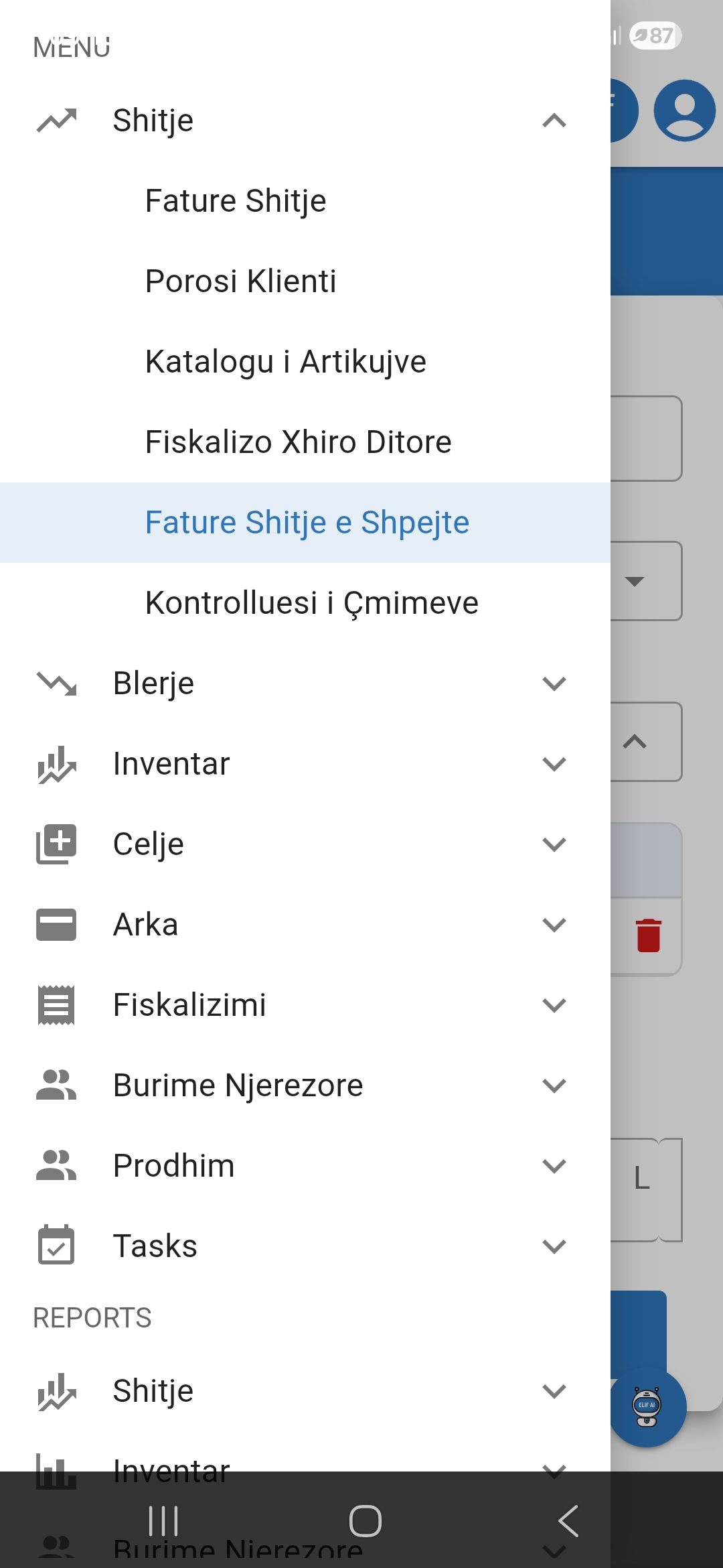 Hapni menu-ne dhe tek moduli i shitjes klikoni 'Faturë e shpejtë' për të krijuar një faturë të re.